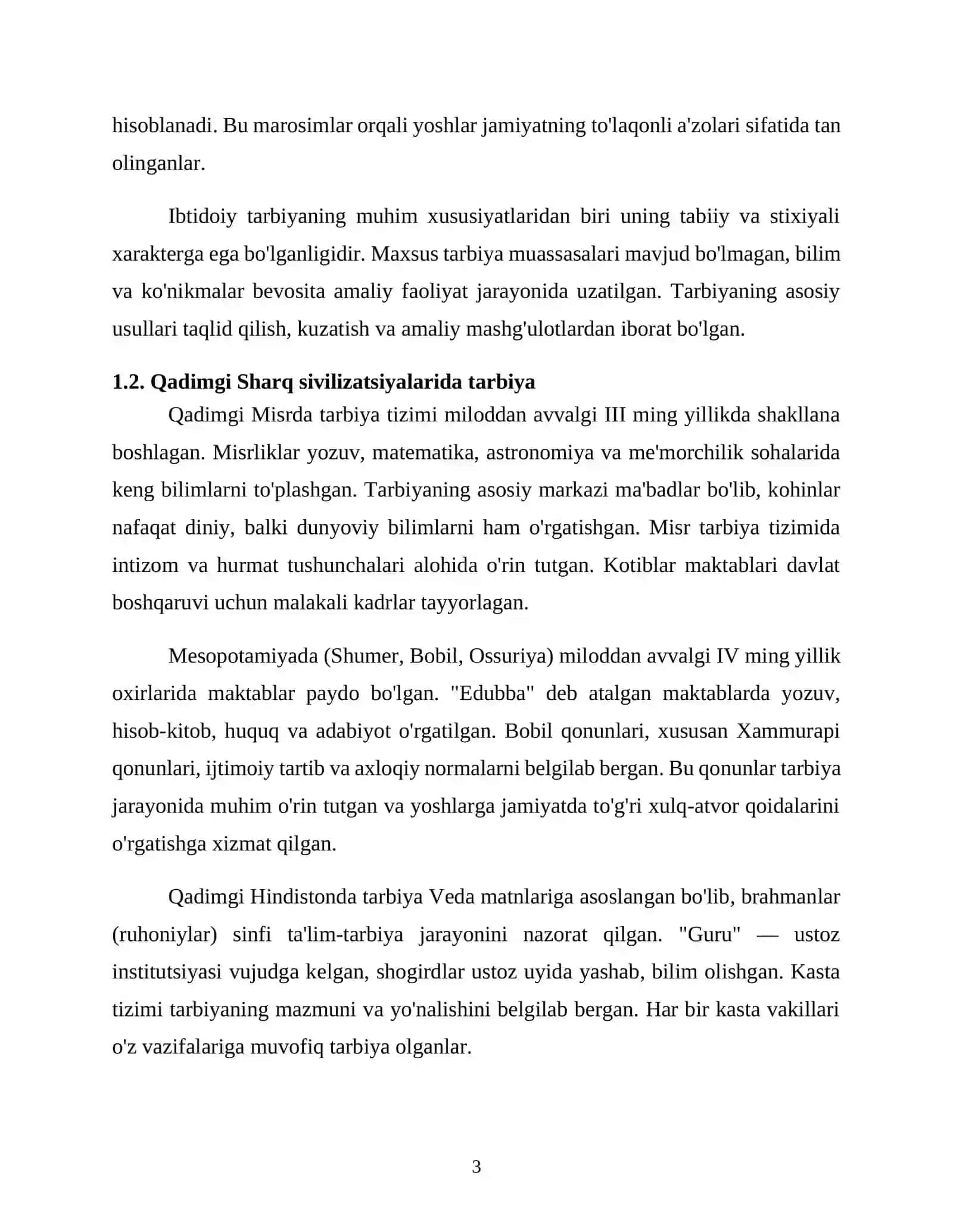 QADIMGI DUNYODA TARBIYA, VATANPARVARLIK TARBIYASI JARAYONINING VUJUDGA KELISHI VA TARAQQIYOT BOSQICHLARI 3
