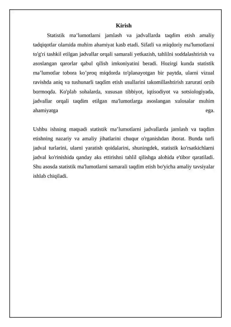Statistik ma'lumotlarni jadvalda jamlash va taqdim etish asoslari 3