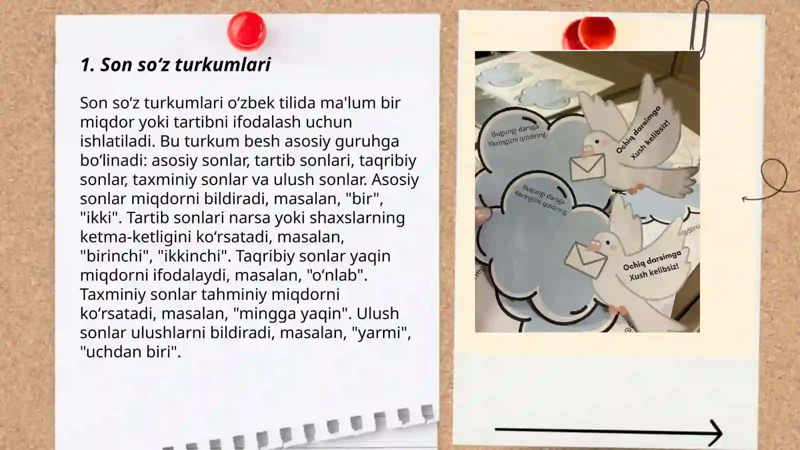 Son, olmosh, feʼl soʻz turkumlarini oʻrganish darslari 3
