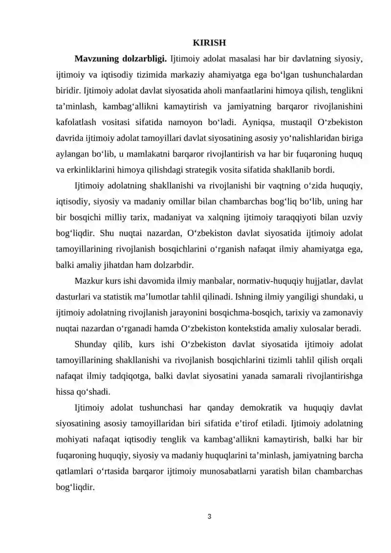 O‘ZBEKISTON DAVLAT SIYOSATIDA IJTIMOIY ADOLAT TAMOYILLARINING SHAKLLANISHI VA RIVOJLANISH BOSQICHLARI 3