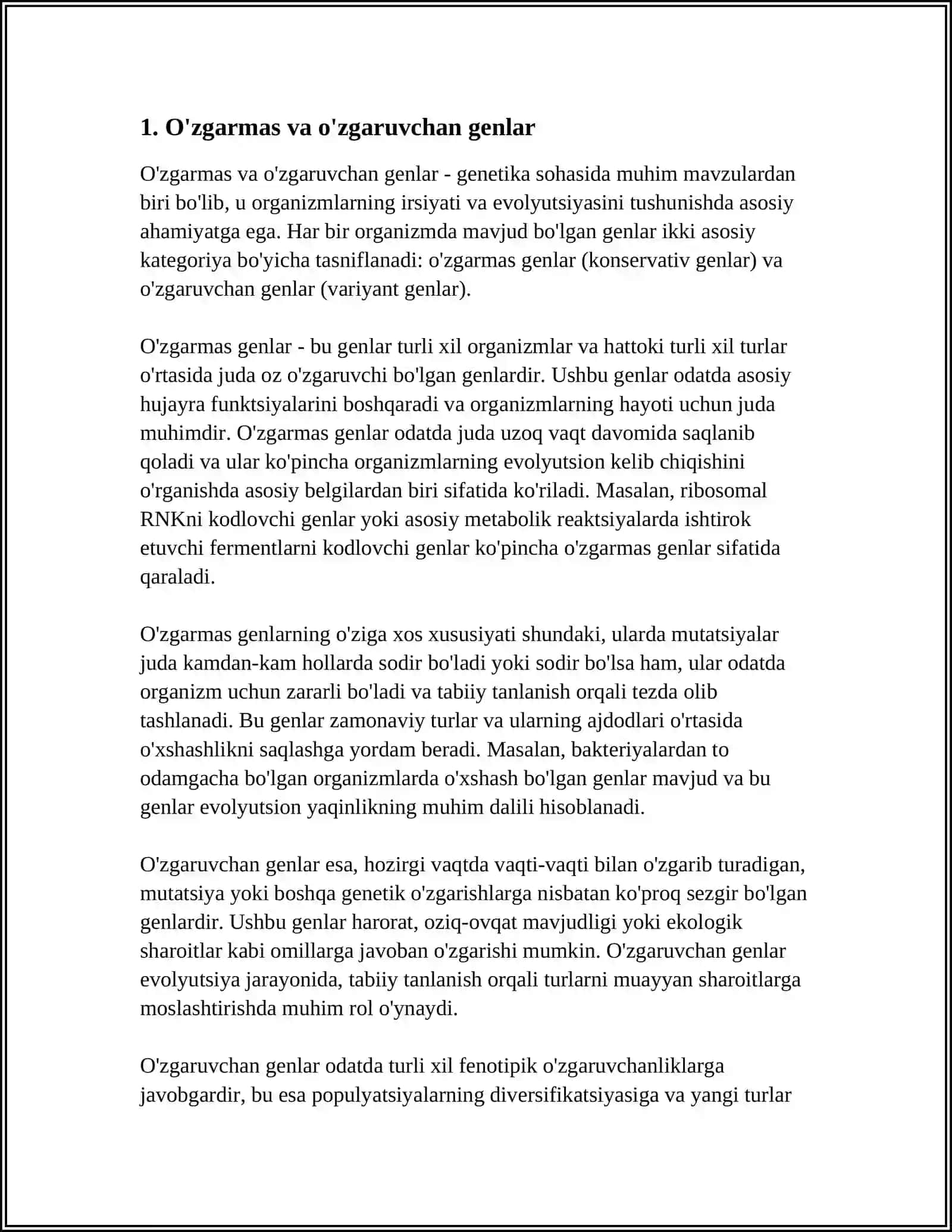 O'ZGARUVCHANLIK. UNING XILLARI VA TIBBIYODAGI ROLI. KONSEROGENEZNING GENETIK ASOSLARI 3