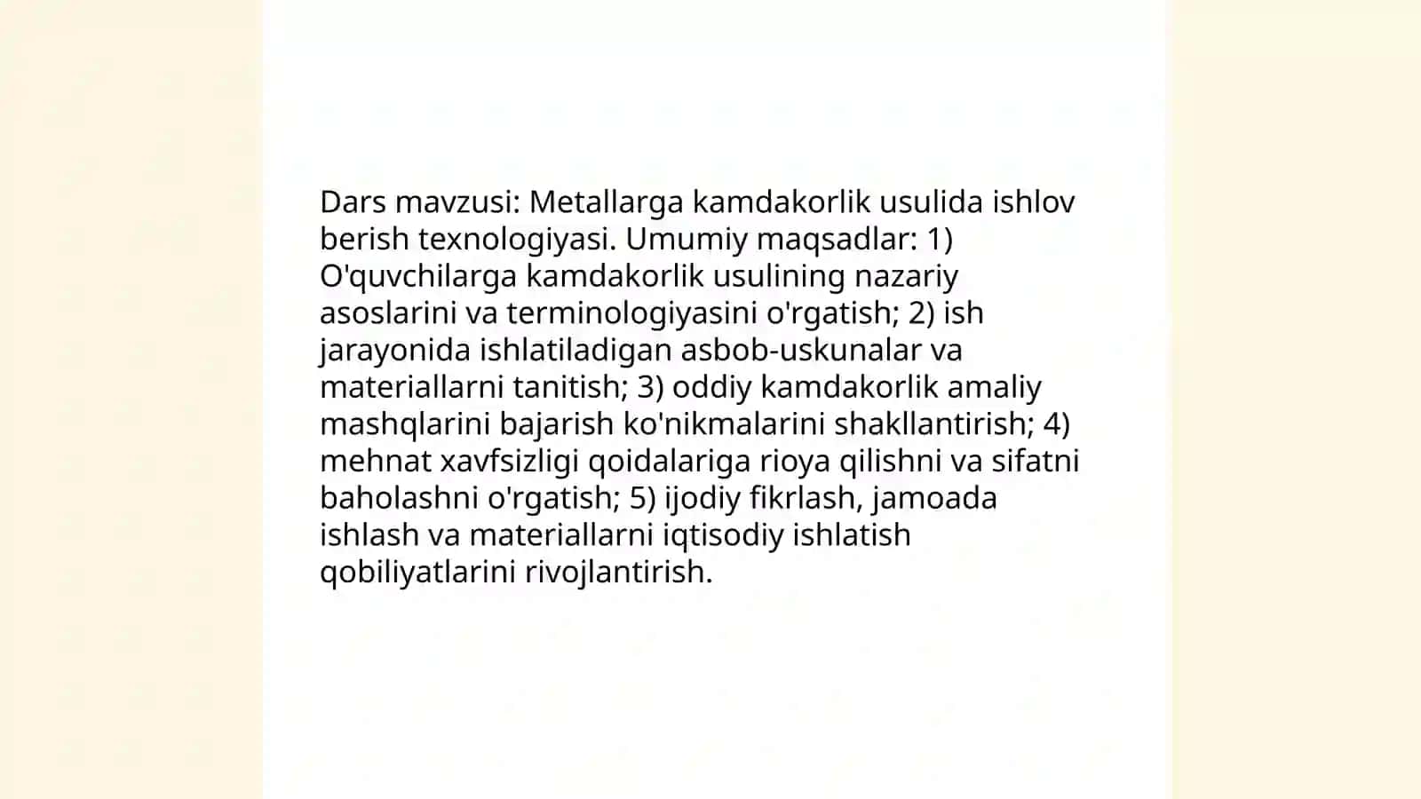 Metallarga kamdakorlik usulida ishlov berish texnologiyasi 3