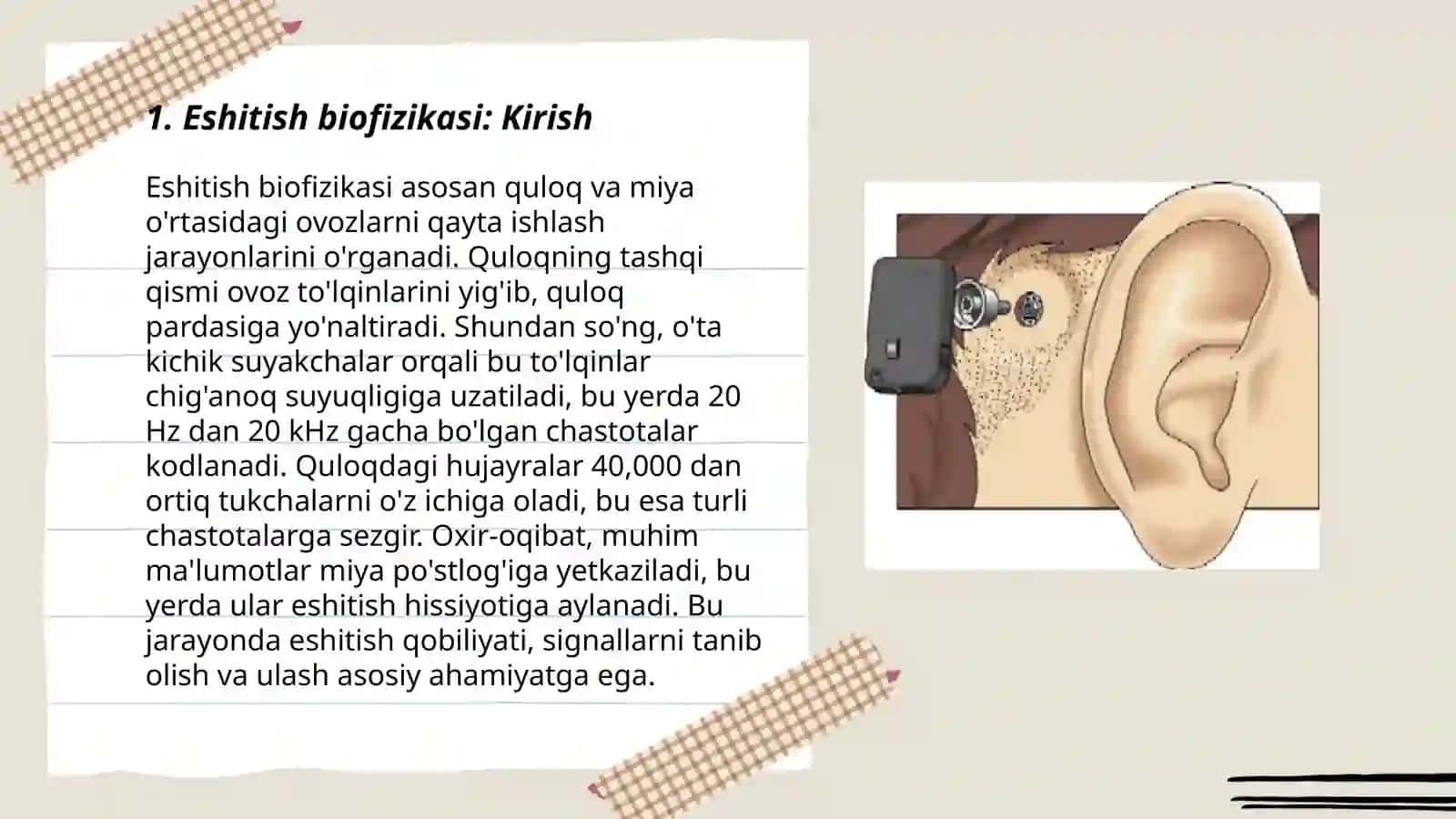 Eshitish biofizikasi elementlari.Koxlear implantatsiya asoslari 3