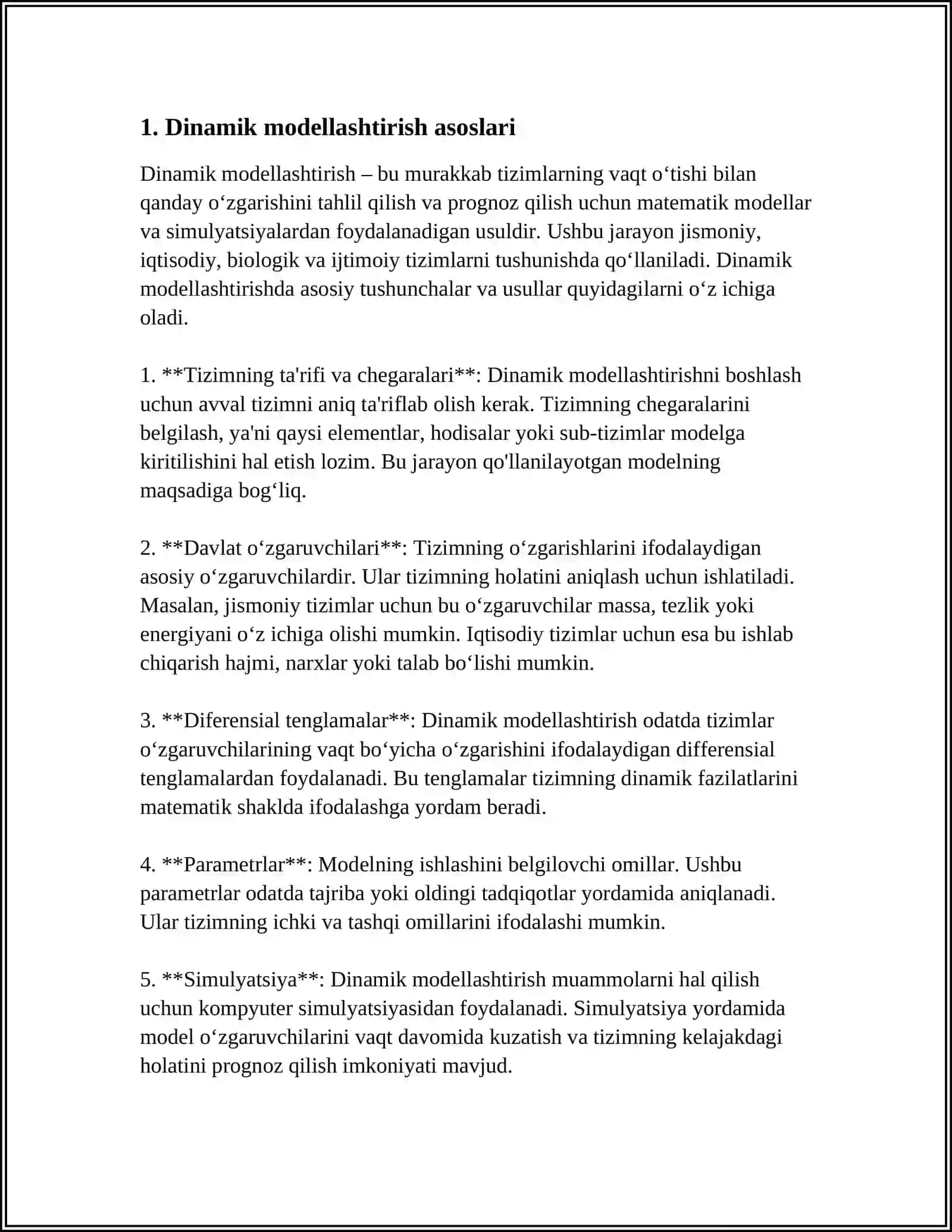 DINAMIK MODELLARDAN FOYDALANISH TEXNOLOGIYASI 3