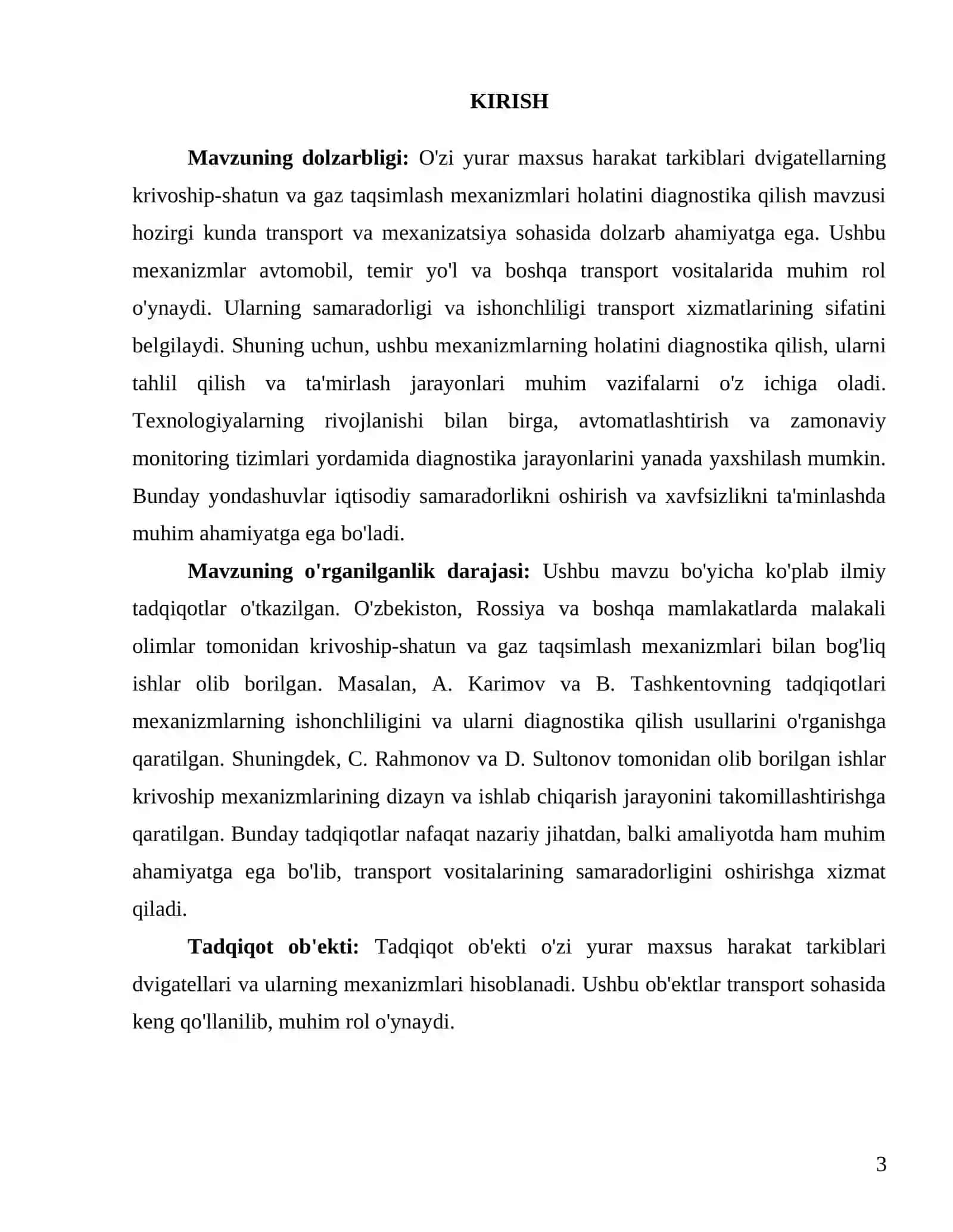 O'zi yurar maxsus harakat tarkiblari dvigatellarning krivoship-shatun va gaz taqsimlash mexanizmlari holatini diagnostika qilish 3