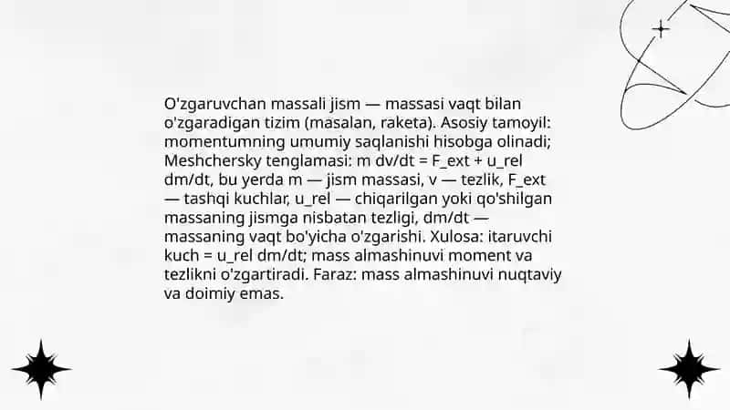 O'zgaruvchan massali jismning harakati 3