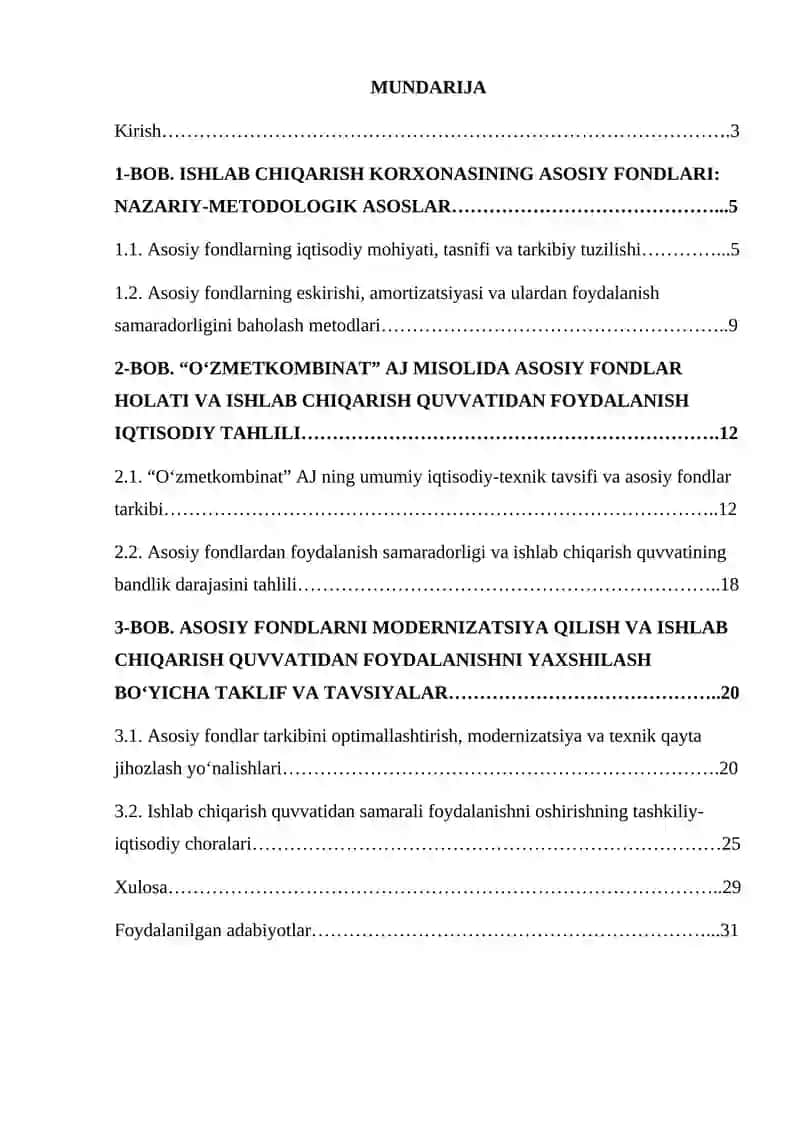 Ishlab chiqarish korxonasining asosiy fondlari va ishlab chiqarish quvvati 3
