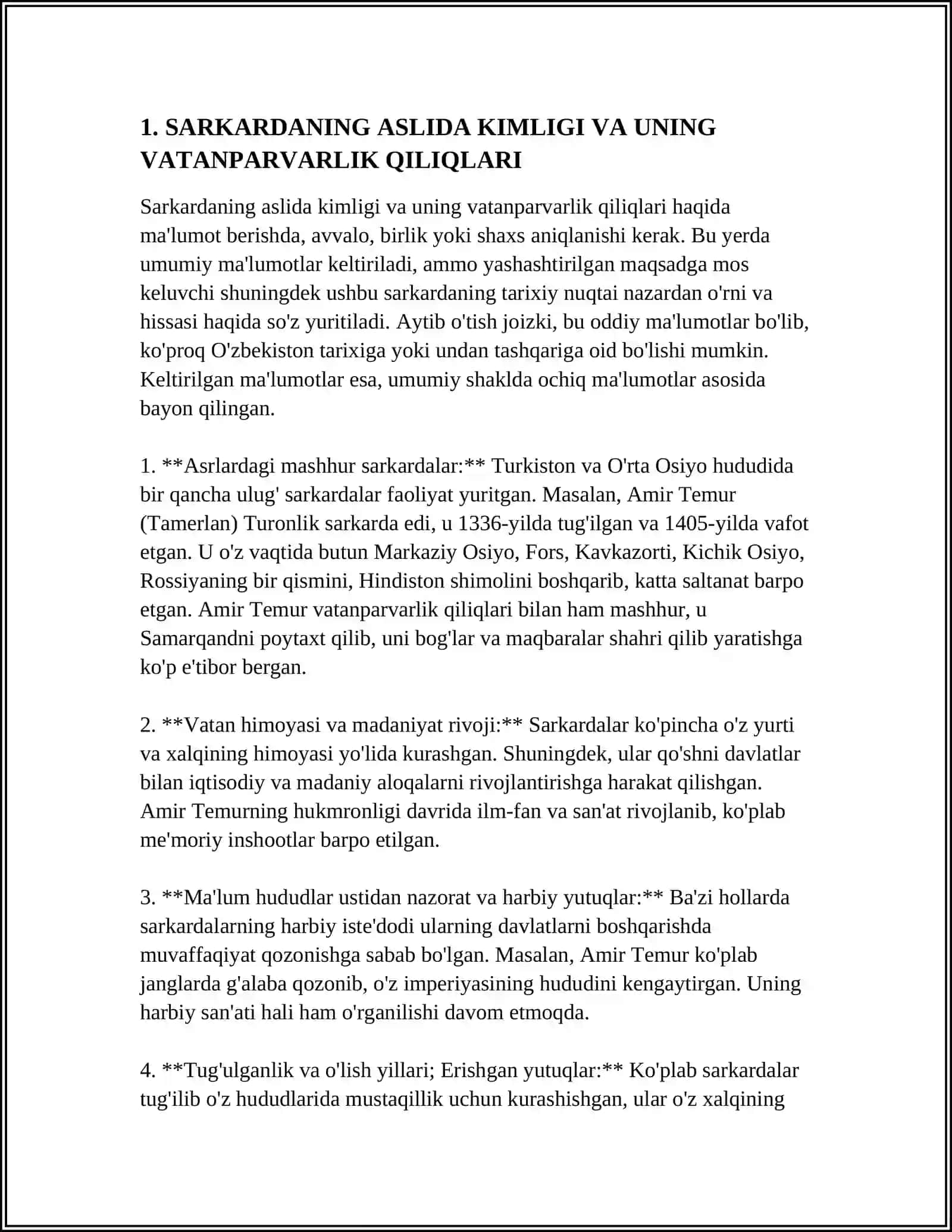 MUSTAQIL ISH Mavzu: BUYUK SARKARDANING VATAN HIMOYACHISI SIFATIDA FAOLYATINI YORITISH 3