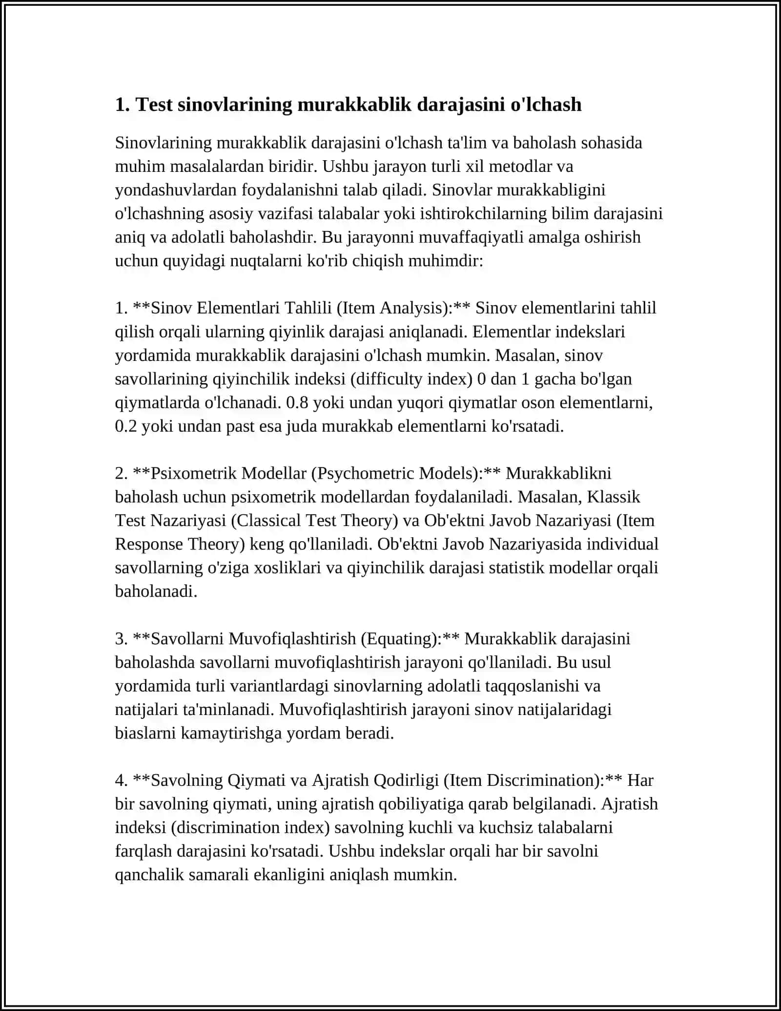 TEST TOPSHIRIQLARINING MURAKKABLIK INDEKSI 3