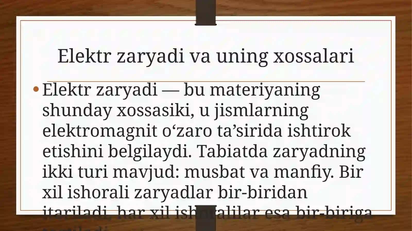 Kulonqonuni. Elementar zaryad. Elektr zaryadlarning saqlanish qonuni. Elektr maydoni. Elektr maydon kuchlanganligi. Kuchlanganlik chiziqlari. Elektr maydonlarni qo'shishning superpozitsiya prinsipi 3