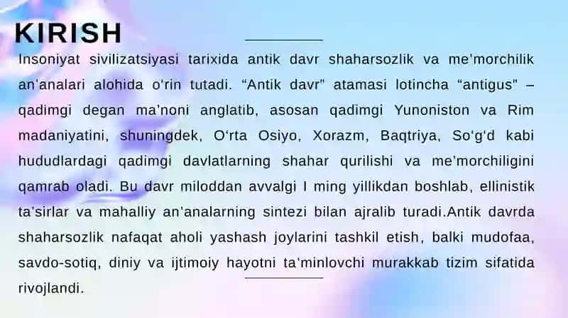 Antikdavr shahar so'zlik va me'morchilik an'analari 3