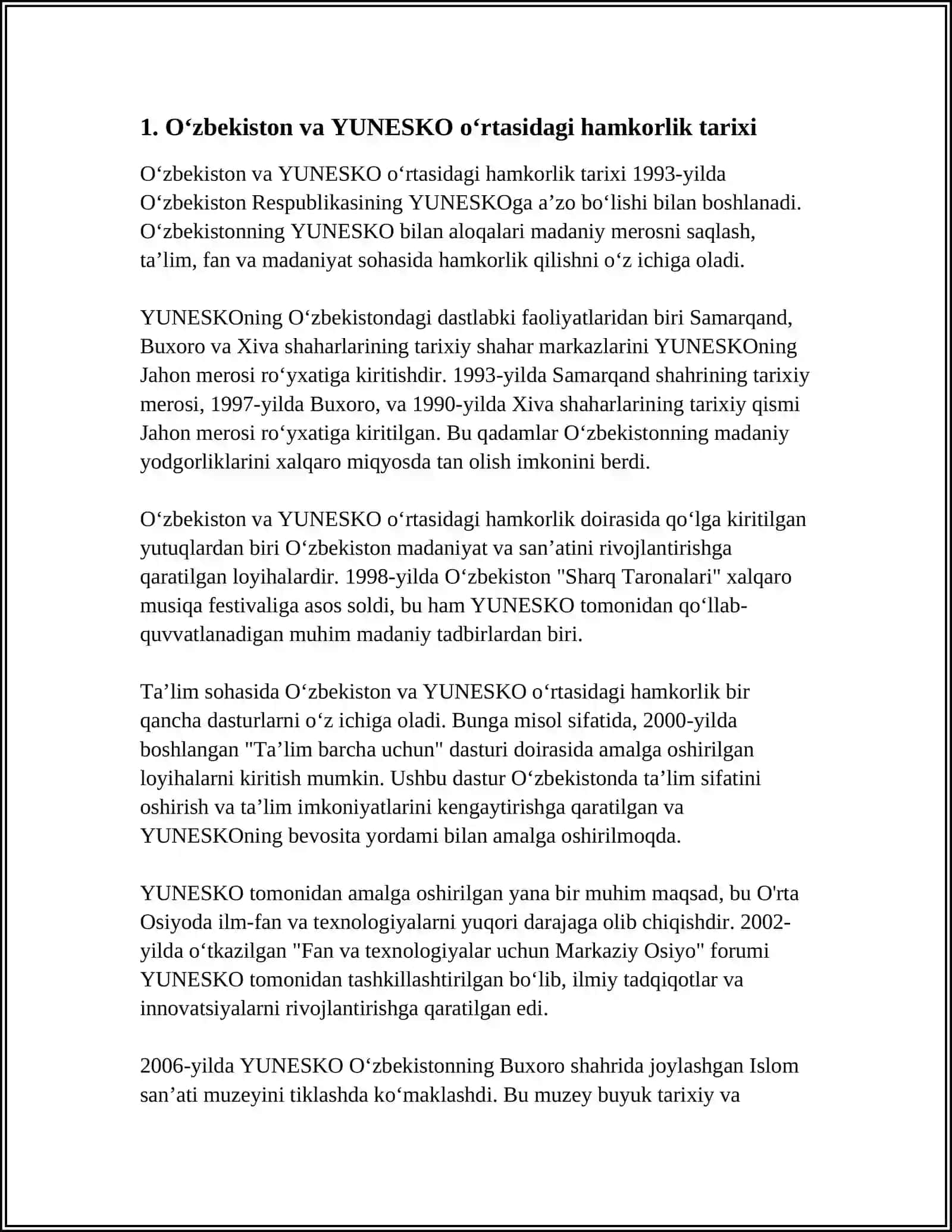 Oʻzbekiston va YUNESKO munosabatlari 3