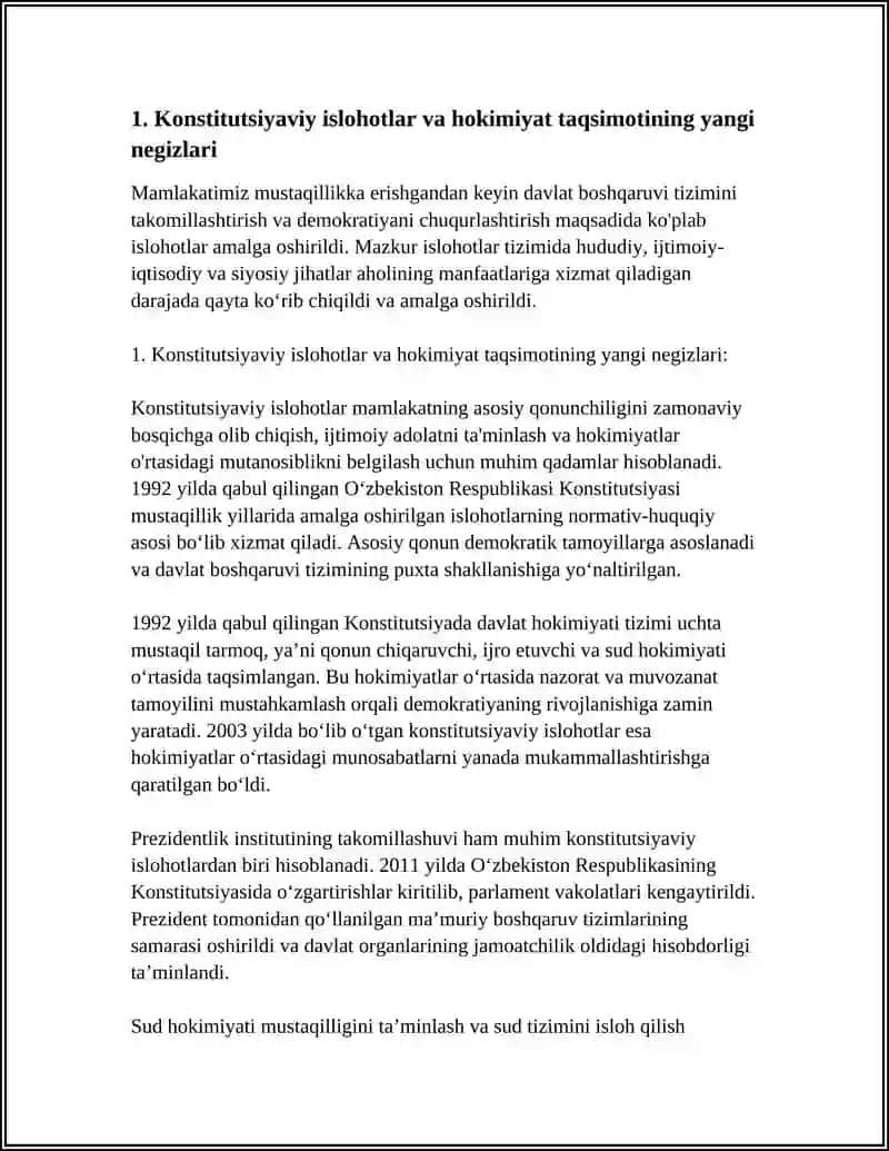 MUSTAQILIK YILLARDA DAVLAT BOSHQARUVI TIZIMIDA AMALGA OSHIRILGAB ISLOHATLAR 3