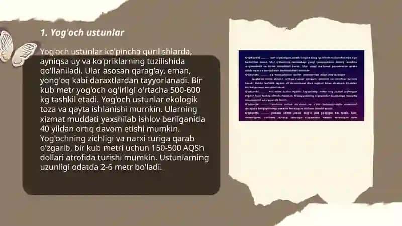 Ustunlar turlari. Ularni ishlatish maqsadi va ularga qo'yiladigan talablar 3