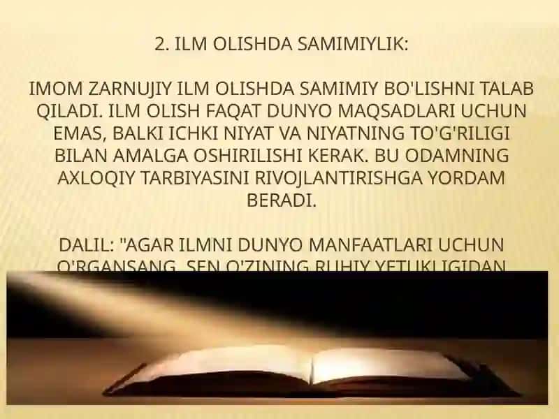 imom zarnujiy hazratlarining ilim olish sirlari asarining tarbiyaviy ahamiyati 3
