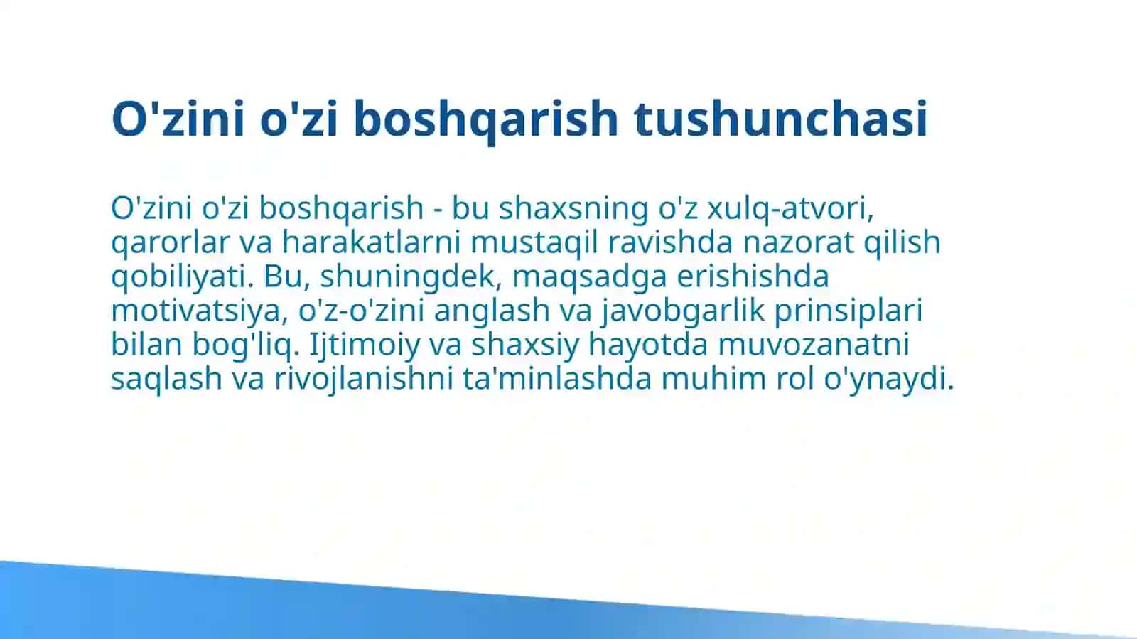 O'zini o'zi boshgarish tushunchasi insonning o'zboshimchalikdagi harakati sifatida 3