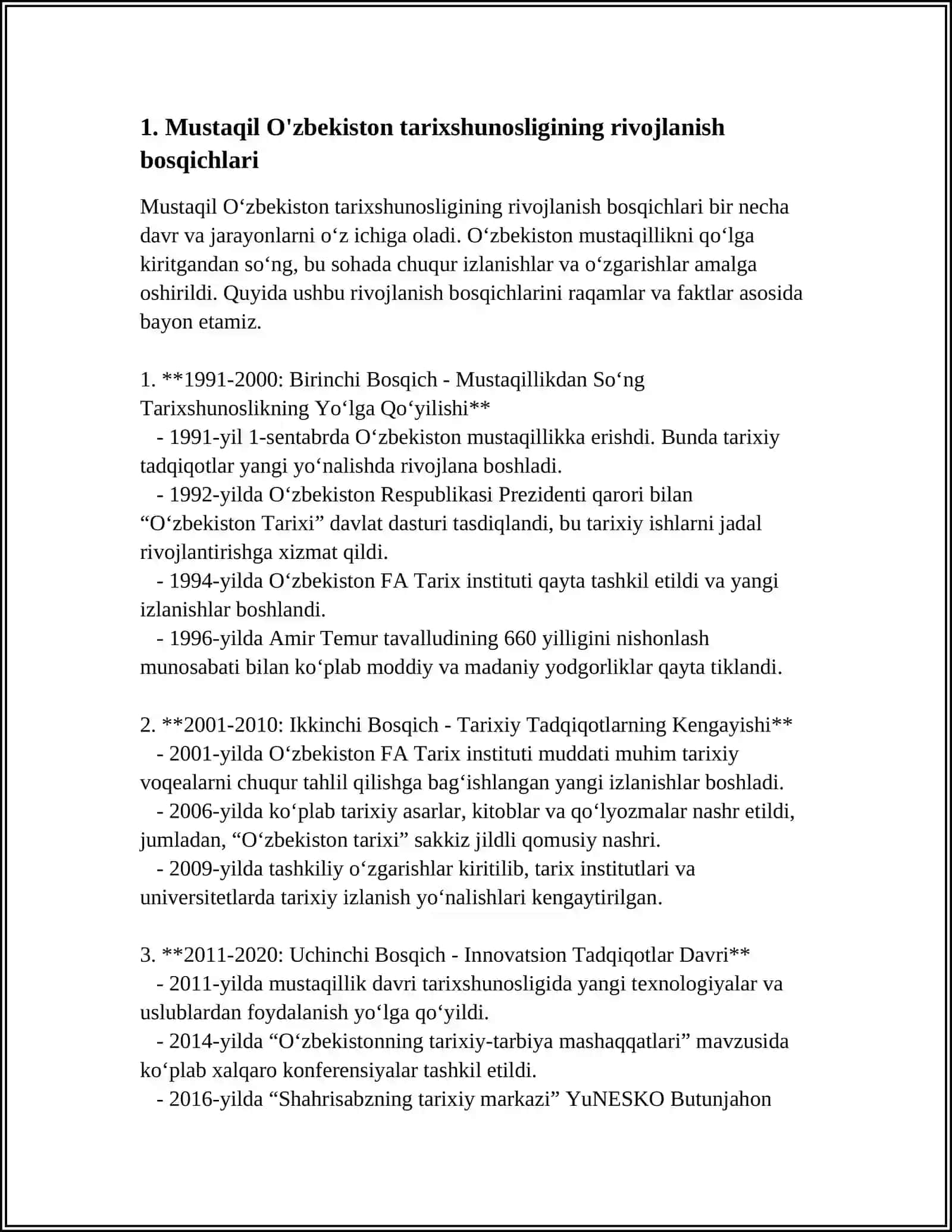 MUSTAQIL O'ZBEKISTON TARIXSHUNOSLIGI REFERAT 3