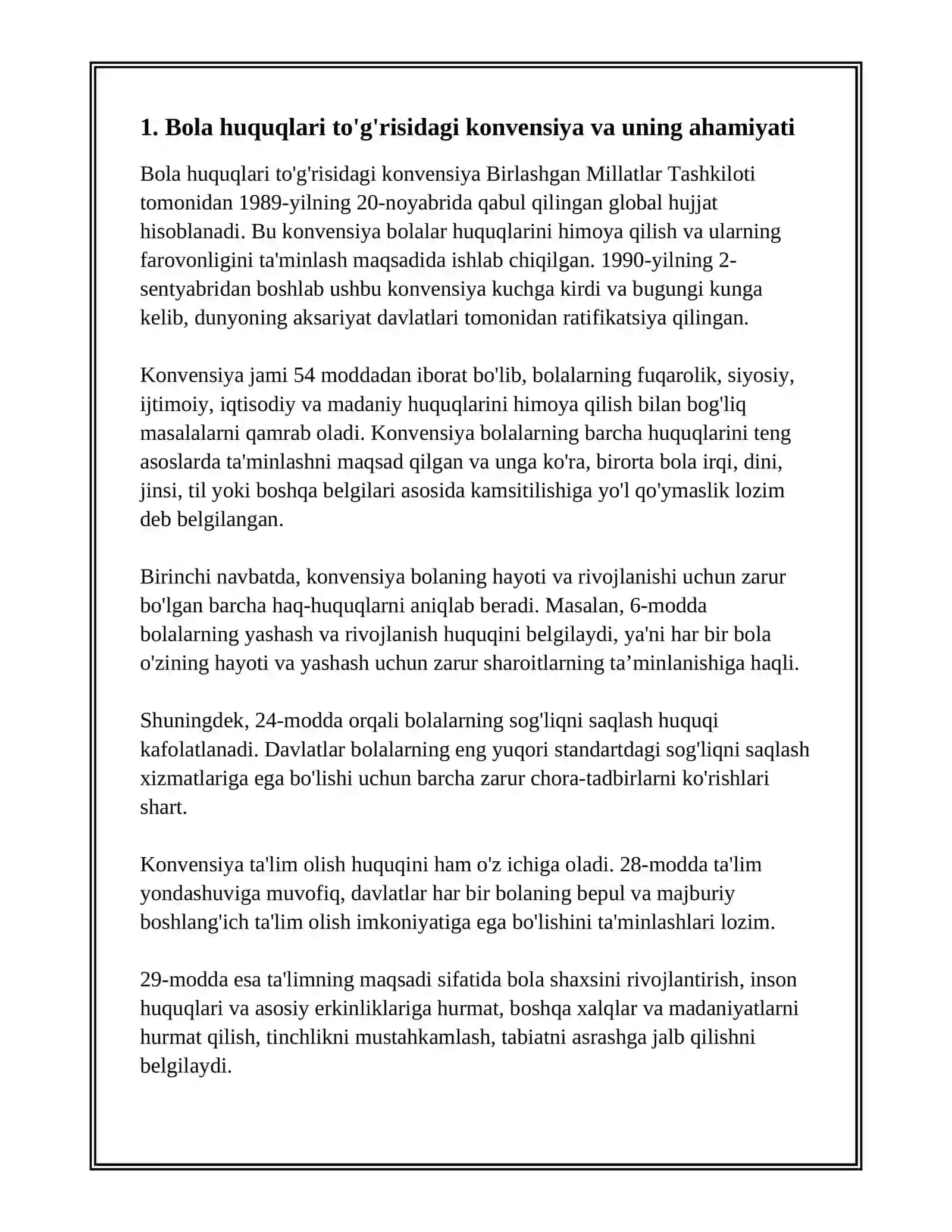 MEDIA MUHITDA BOLA XUQUQLARI. BMTNING "BOLA XUQUQLARI TO'G'RISIDAGI KONVENSIYASI" 3