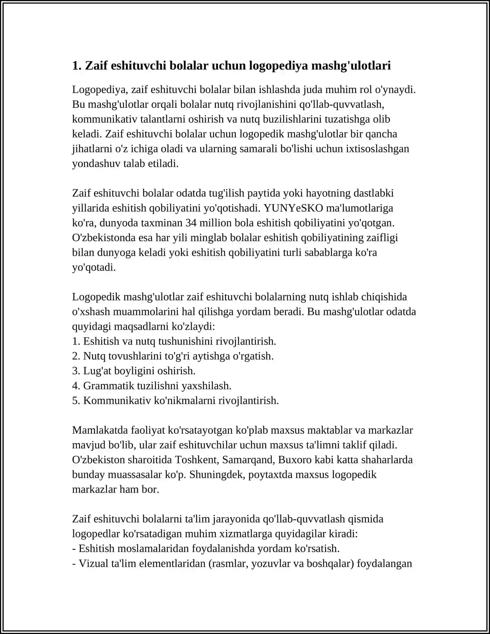 ZAIF ESHITUVCHI BOLALAR YAKKA MASHĞULOTLARINI TASHKIL ETISH VA OLIB BORISH MAZMUNI 3