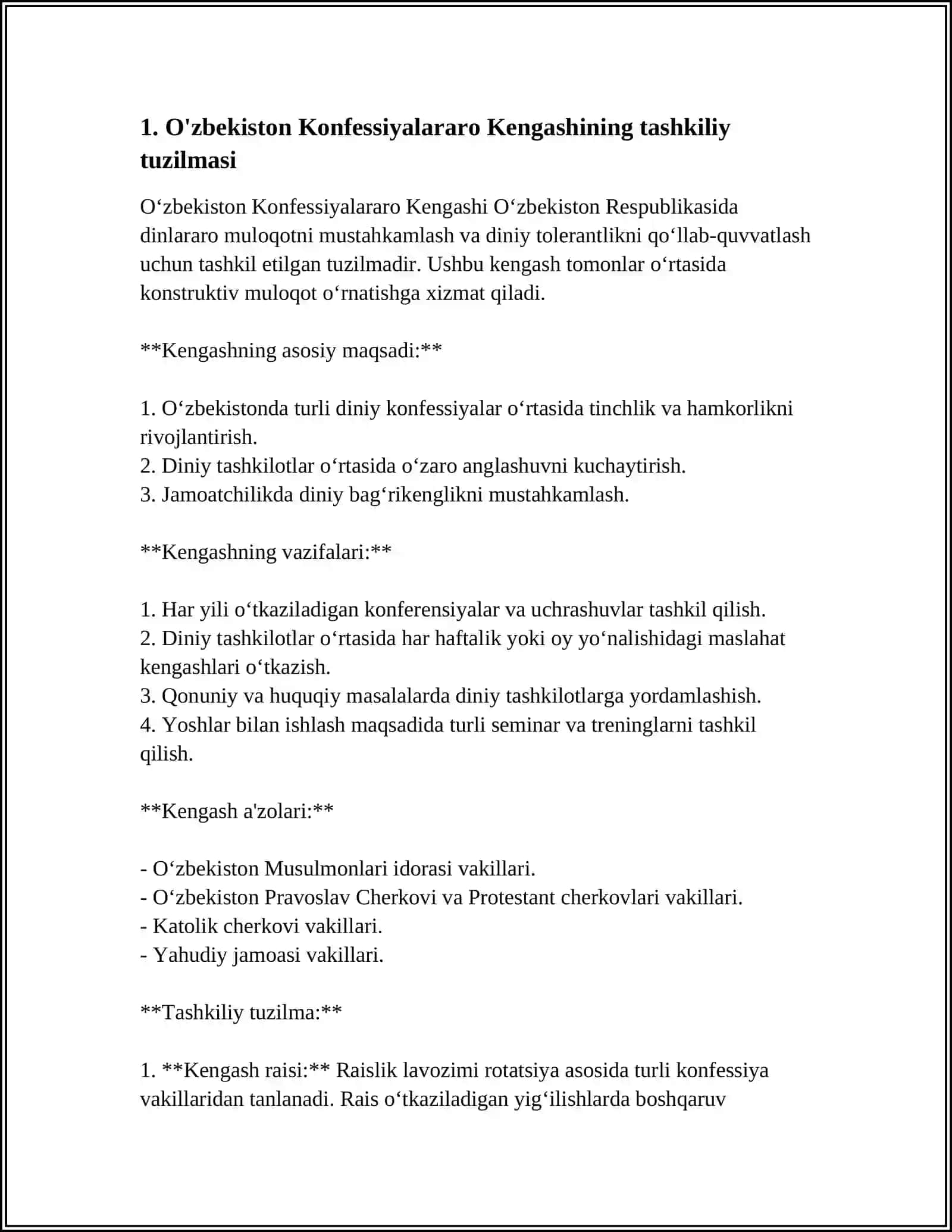 O'ZBEKISTON KONFESSIYALARARO KENGASH FAOLIYATI 3