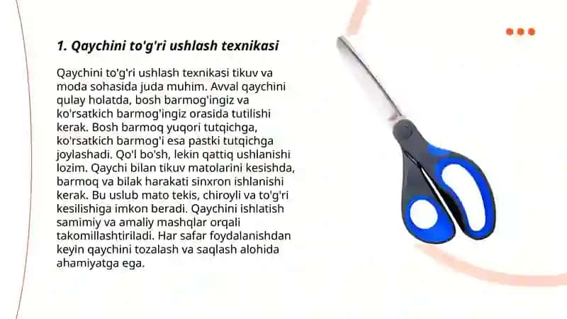 Texnologiya darslarida qaychidan foydalanish qoidalari 3