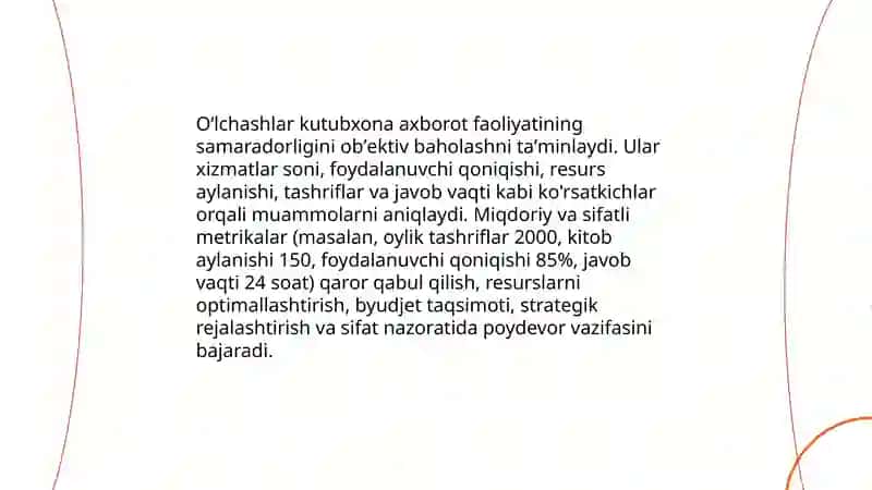 Oʻlchashlarning kutubxona axborot faoliyatidagi ahamiyati 3