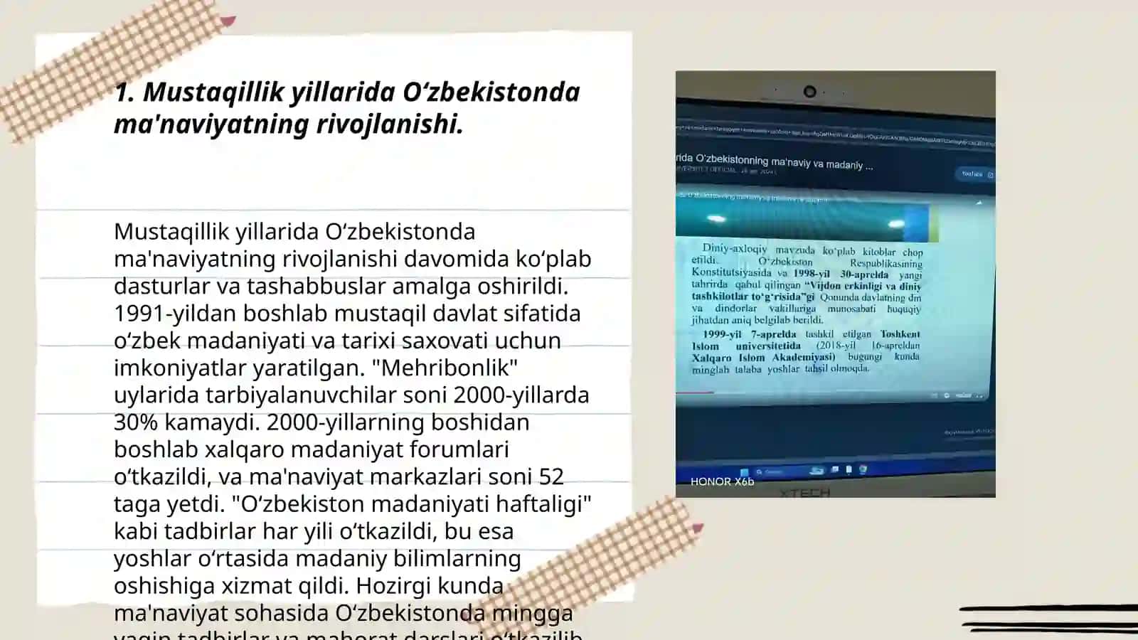 Mustaqil yillarida Oʻzbekistondagi ma'naviy va madaniy taraqqiyot boʻyicha taqdimot yaratish 3