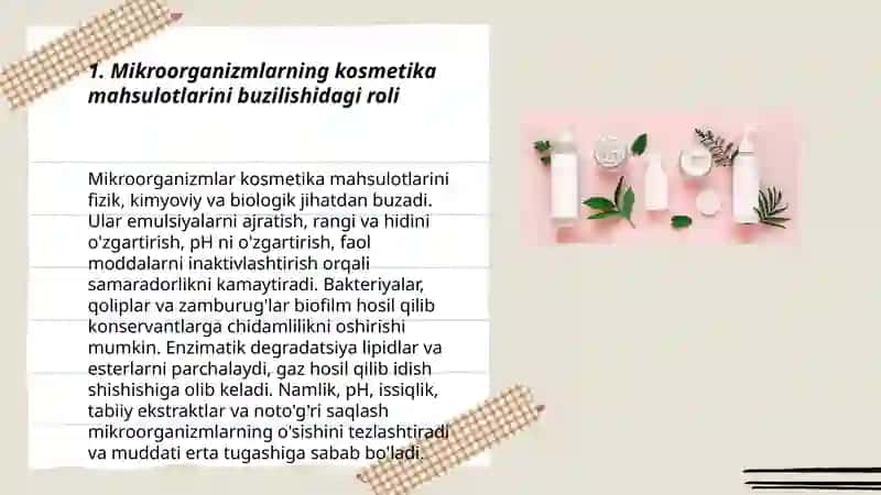 Kasmetika mahsulotlarini ishlab chiqarishda mikroorganizmlarni roli 3