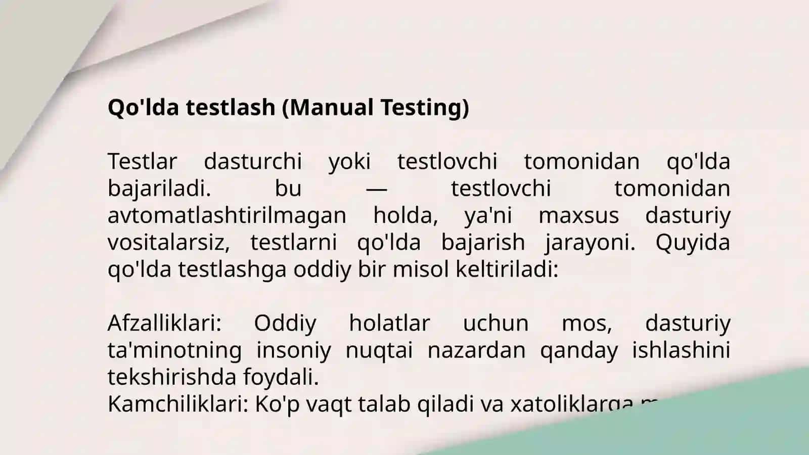 Dasturiy ta’minotni sinovdan o’tkazish 3