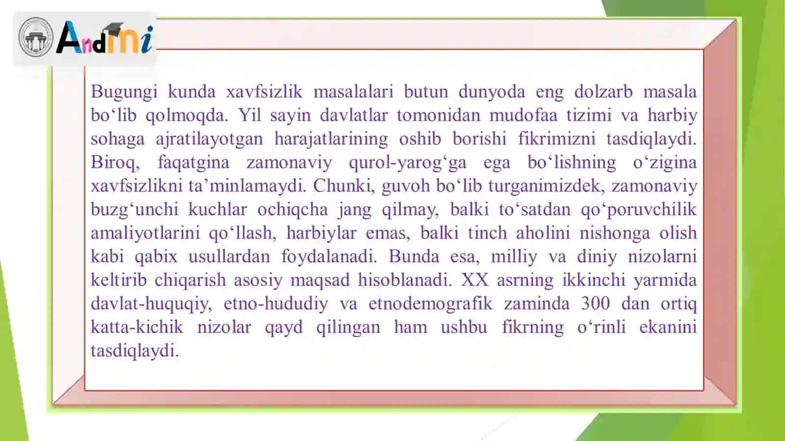 XAVFSIZLIK, MILLATLARARO TOTUVLIK VA DINIY BAG‘RIKENGLIKNI TA’MINLASH 3