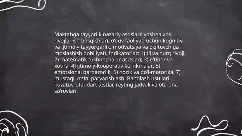 Rivojlantiruvchi markazlarni tashkil qilish texnologiyasi bolalarning maktabga tayyorligini tashxislash usullari 3