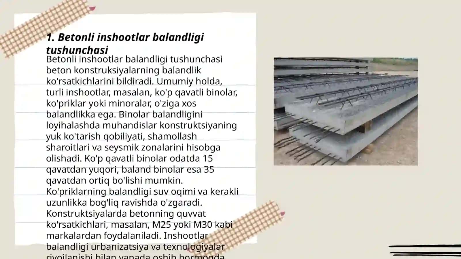 Betonli inshootlar balandlik markalari konstruksiyalarini oʻrganish 3