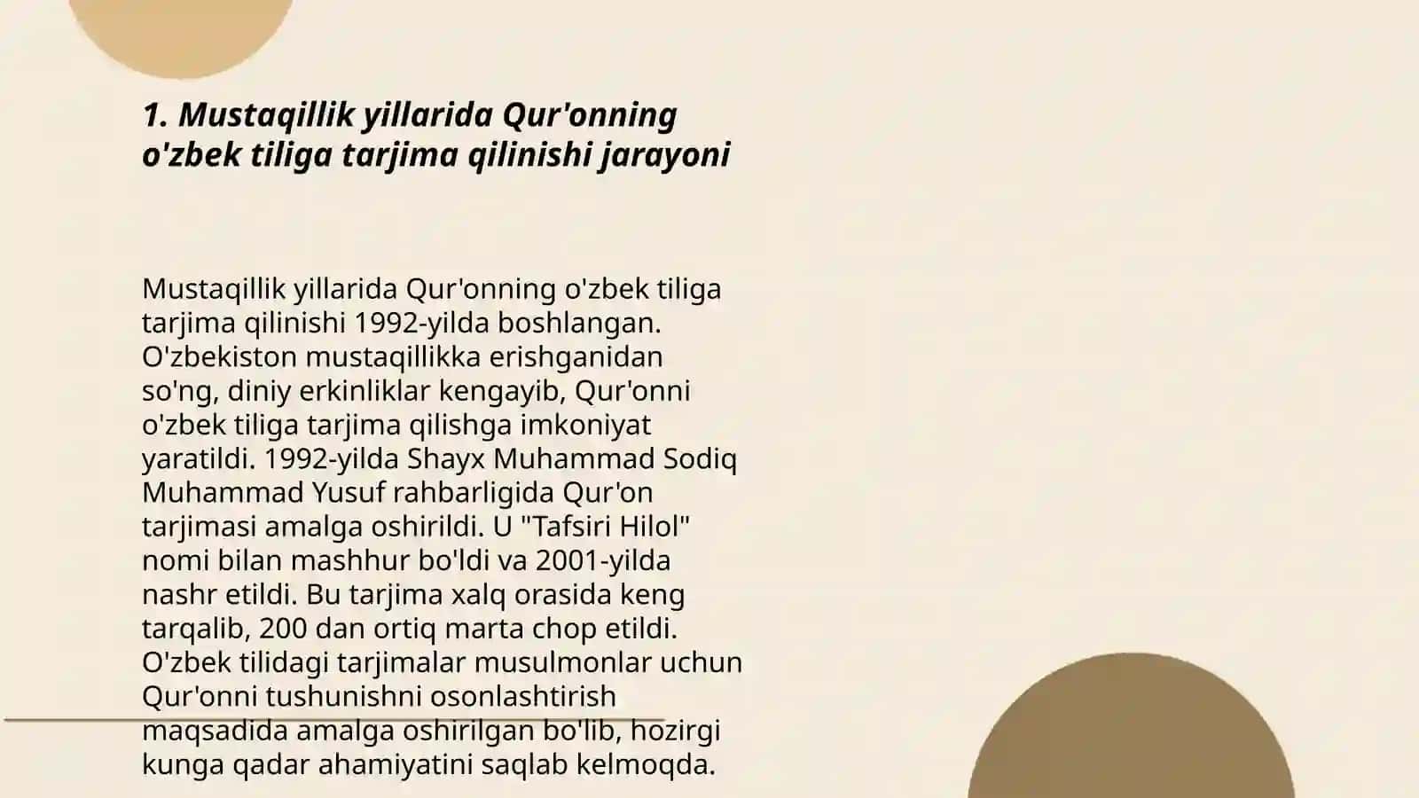 Mustaqillik yillarida Qur'onning o'zbek tiliga tarjima qilinishi va tasvirlari haqida 3