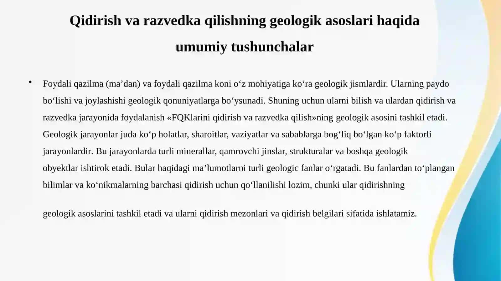 Razvedka qilish maqsadida  foydali qazilma boyliklarini tartiblash, guruhlarga ajratish 3