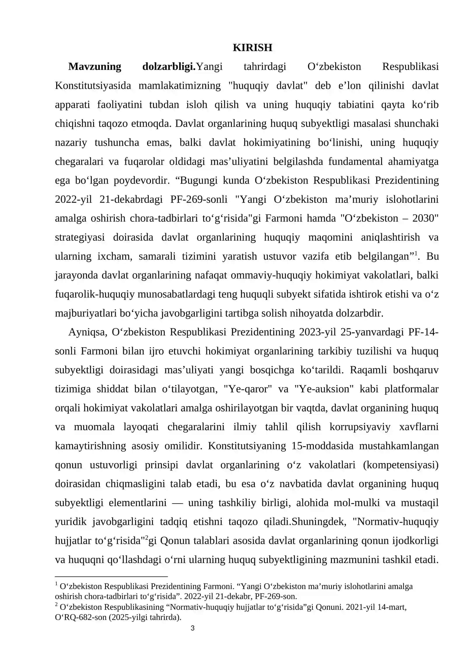 Davlat organlarining huquq subyektligi kurs ishi 3