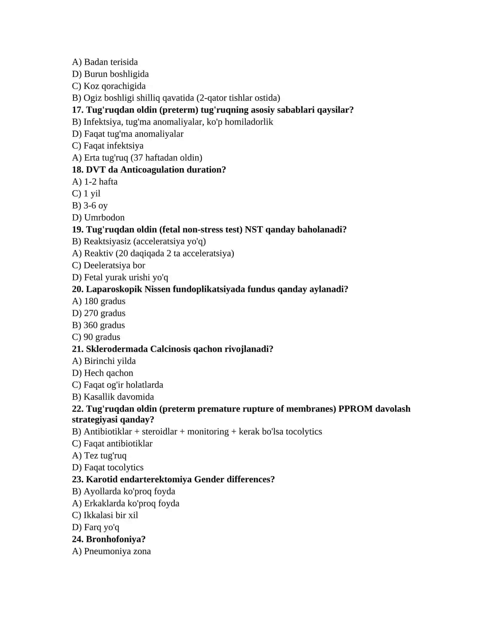 Tibbiyot testlari javobi 3