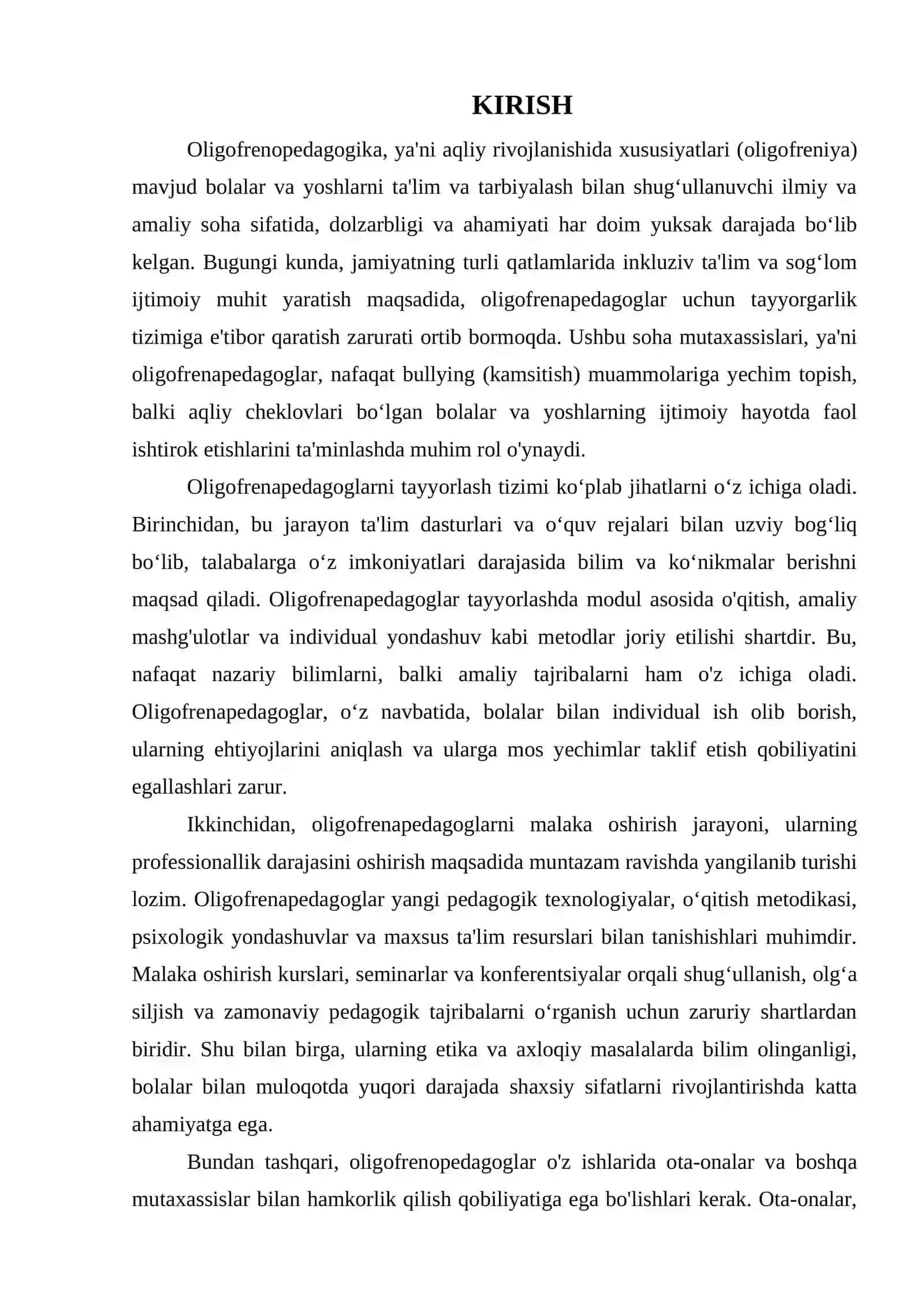 OLIGOFRENAPEDAGOGLARNI TAYYORLASH VA OLIGOFRENAPEDAGOGLAR UCHUN MALAKA OSHIRISH 3