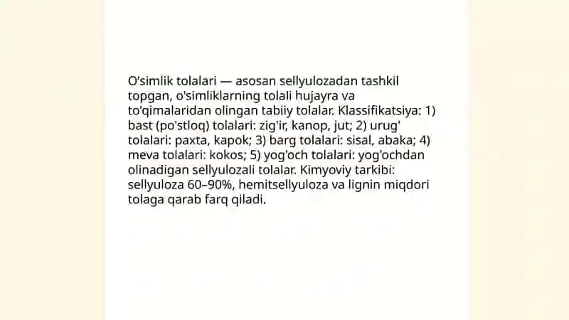 Oʻsimlik tolalarining taʼrifi va klassifikatsiyasi 3
