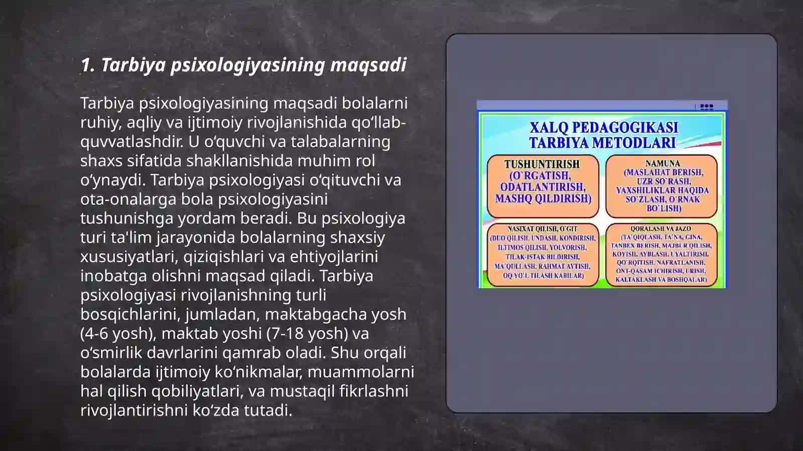 Tarbiya psixologiyasi maqsadi vositalari va metodlari 3