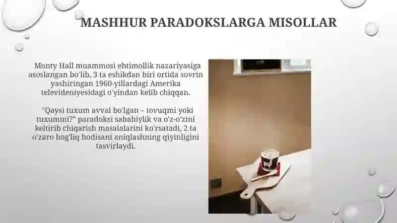 Paradokslar va sofizmlar haqida masalar, ularning hayotga tatbiqi 3
