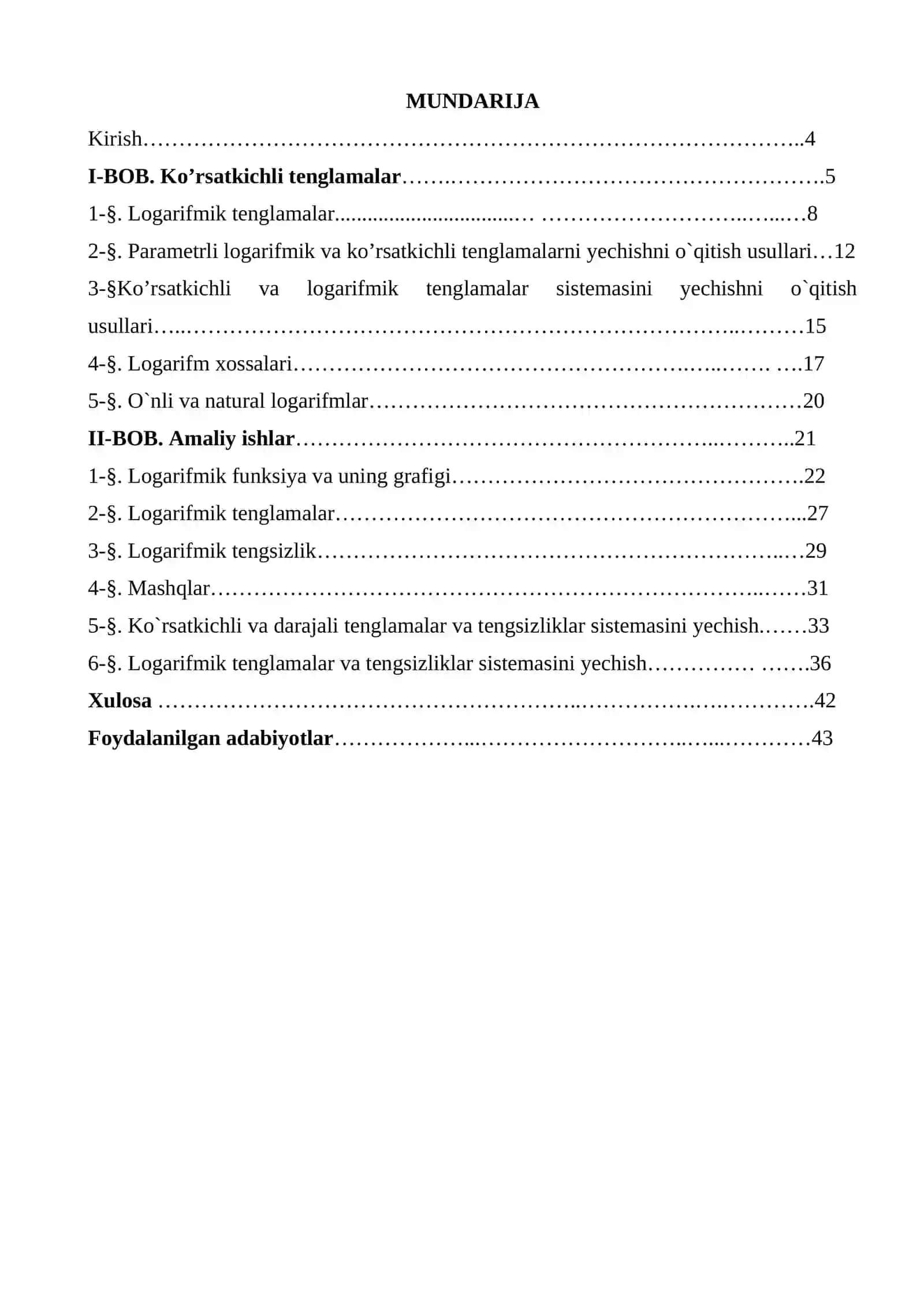 LOGARIFMIK TENGLAMA VA TENGSIZLIKLARNI OQITISH METODIKASI kurs ishi 3