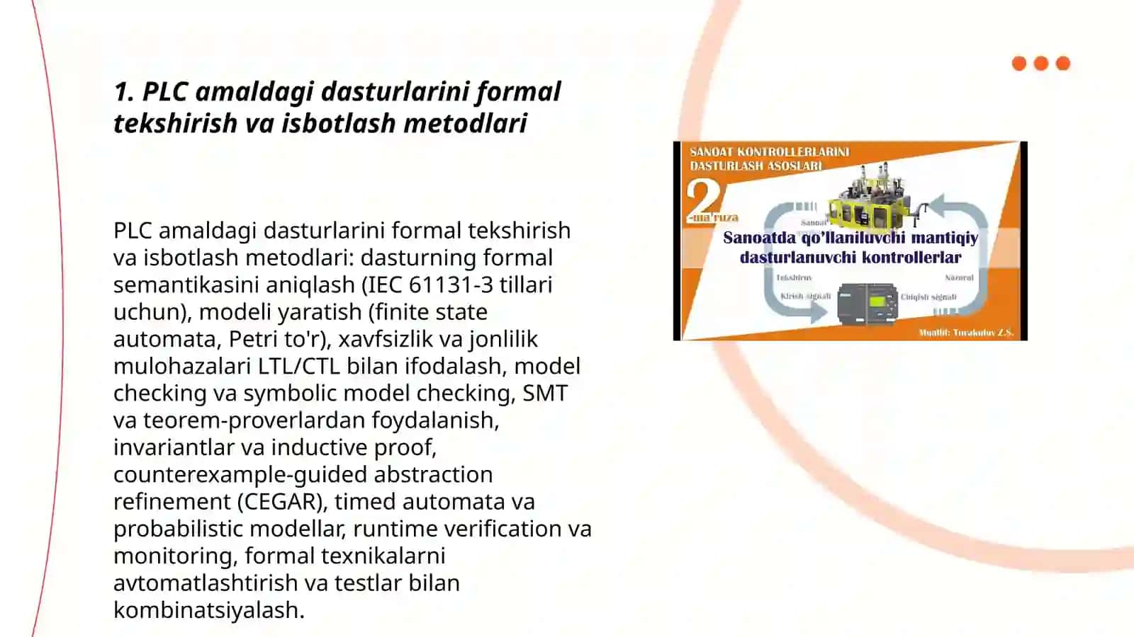 Dasturlanuvchi mantiqiy kontrollerlarni (PLC) amaldagi dasturlarini nazorat qilib va dastlabki matematik taminotini rivojlantirish 3