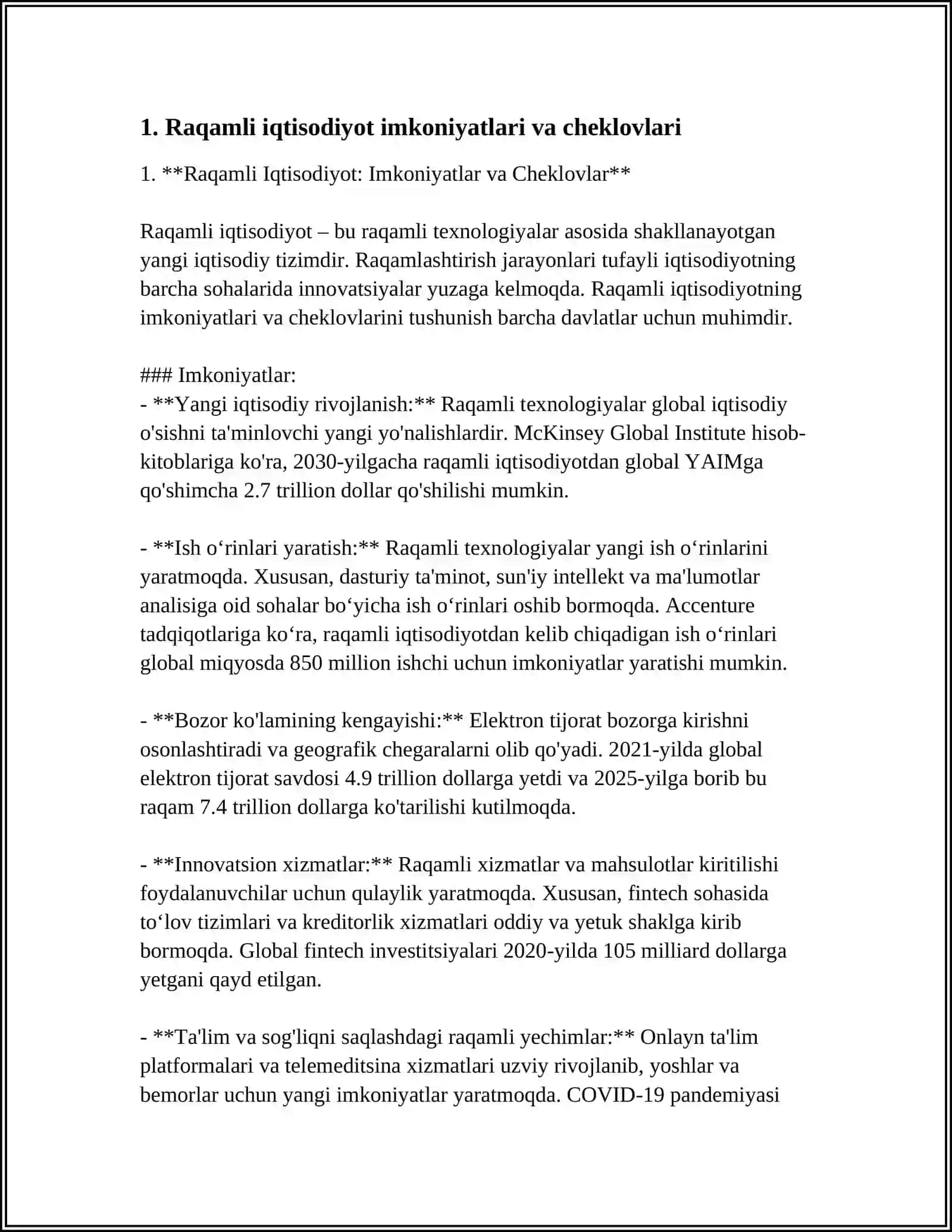 Raqamli Iqtisodiyot: Imkoniyatlar va Cheklovlar 3