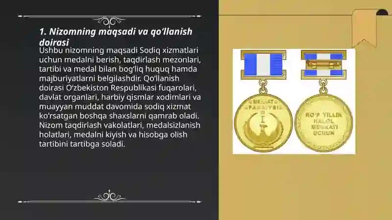 Sodiq xizmatlari uchun medali toʻgʻrisidagi nizom 3