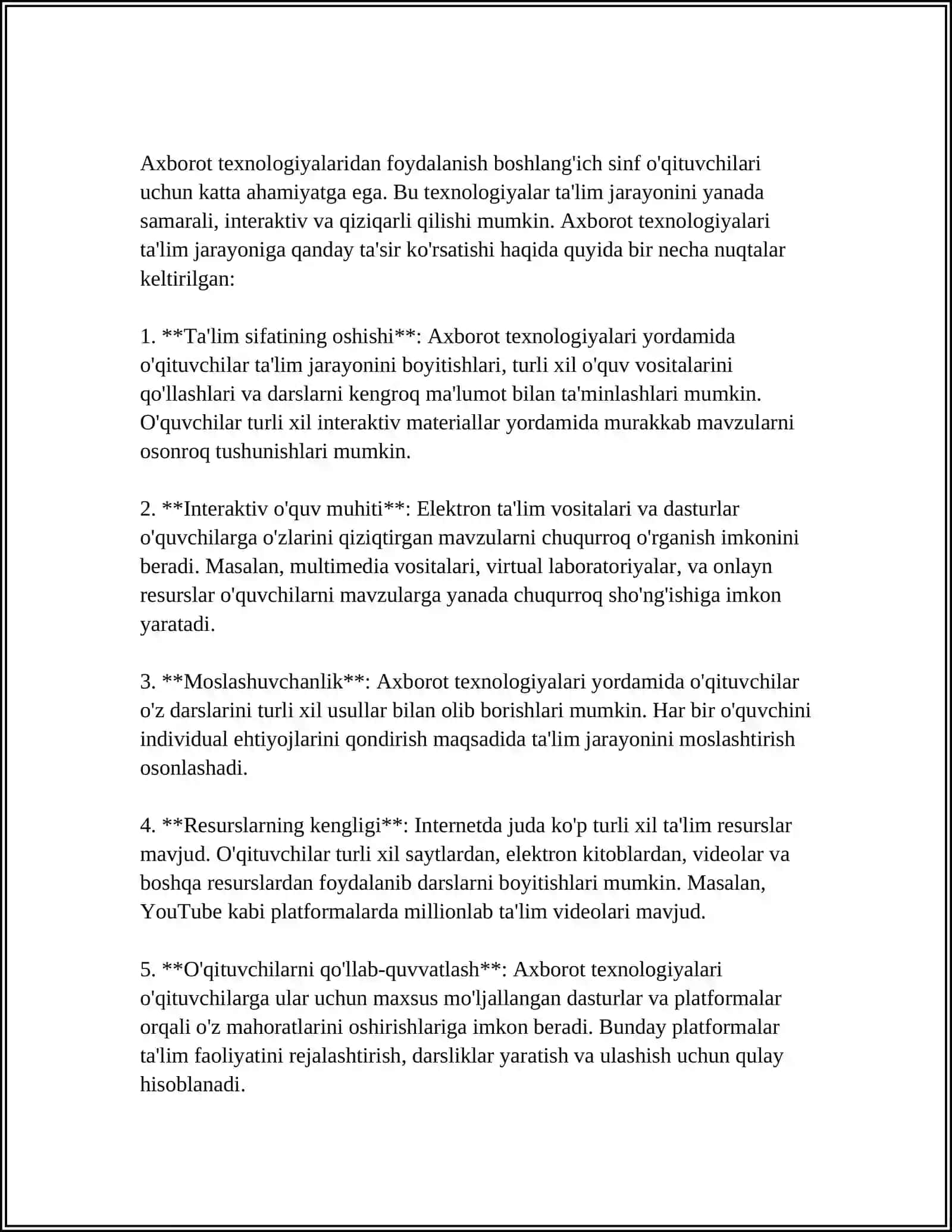 UZVIY TA’LIM JARAYONIDA BOSHLANG’ICH SINF O’QITUVCHILARINING AXBOROT KOMPETENTLIGI KASBIY TAYYORGARLIGINI TUSHUNTIRISH 3