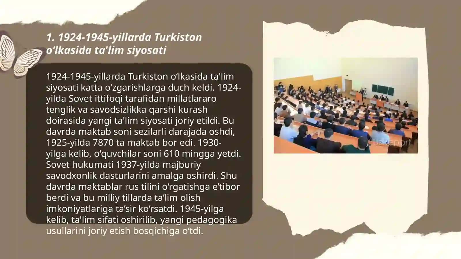 Turkiston o‘lkasida ta'lim siyosati. 1924-1945-yillarda ta'lim va pedagogika fanining rivoji 3