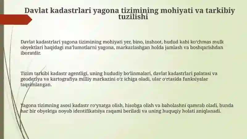 Davlat kadastrlari yagona tizimining tuzilishi va vazifalari 3
