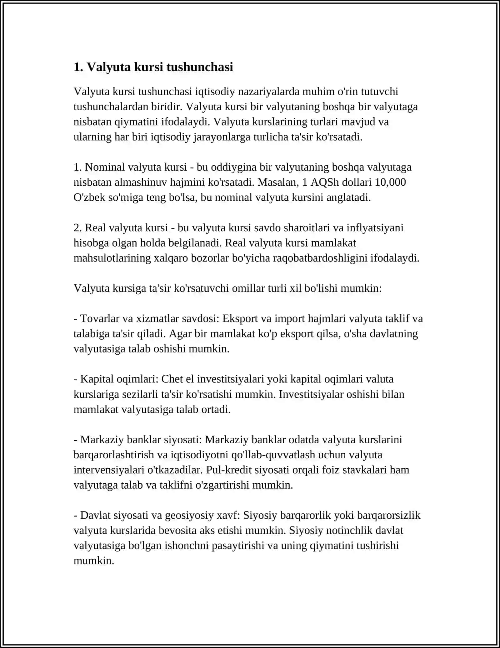 VALYUTA KURSI REJIMLARINING TURLARI VA ULARNING MAKROIQTISODIY SAMARADORLIGI 3