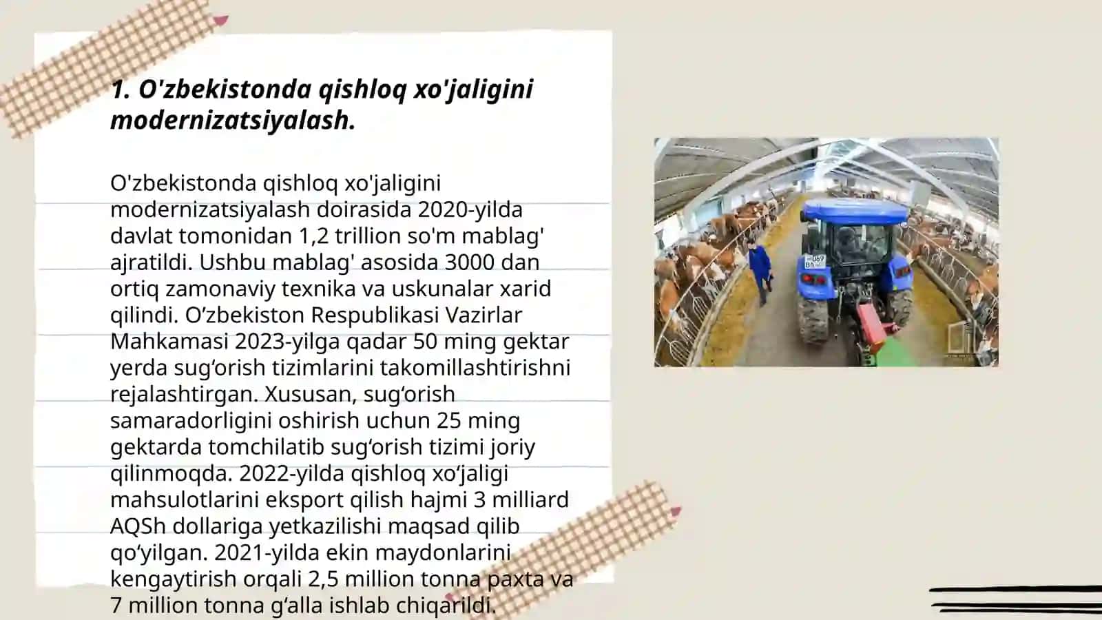 O’zbekistinda ferma va dehqon xoʻjaliklarini rivojlantirish vazifalari va istiqibolari 3