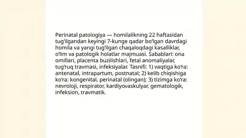 Perinatal patologiya. Asfiksiya. Tug'uruq travmasi. Xomiladorlik patologiyasi. Erta va kech gestozlar patomorfologiyasi 3